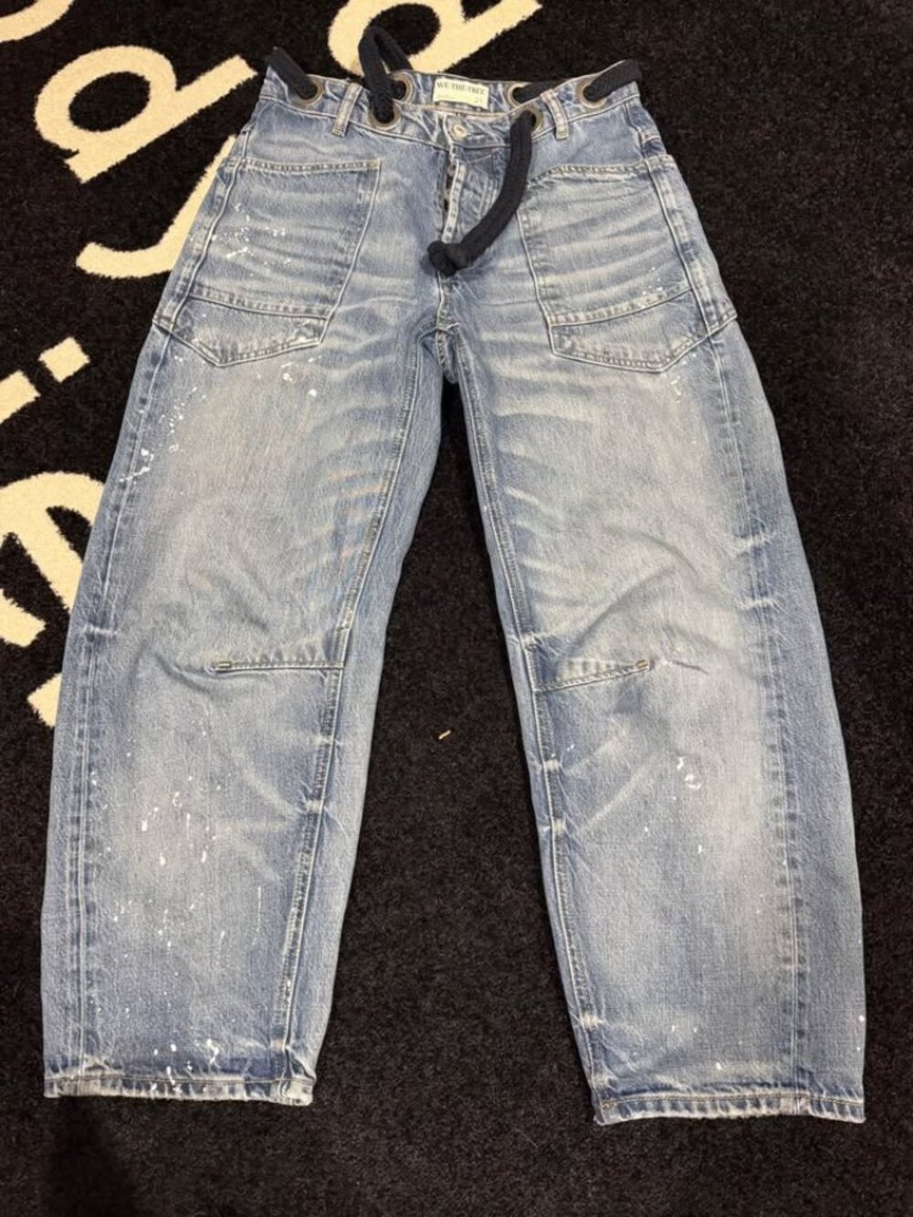 free people we the free moxie barrel jeans tie up denim splatter pant size 25